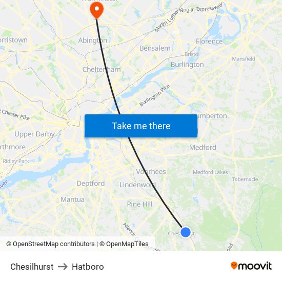 Chesilhurst to Hatboro map