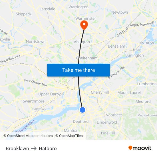 Brooklawn to Hatboro map