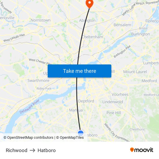 Richwood to Hatboro map