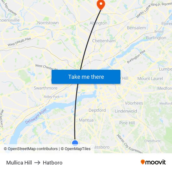 Mullica Hill to Hatboro map