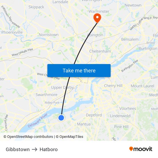 Gibbstown to Hatboro map
