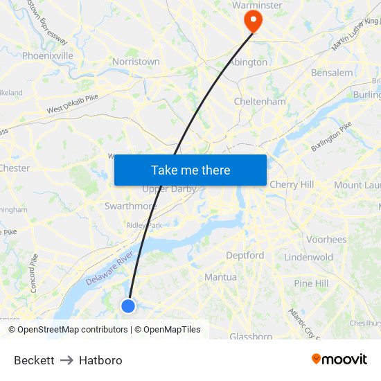Beckett to Hatboro map