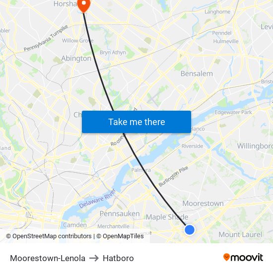 Moorestown-Lenola to Hatboro map