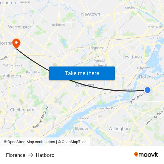 Florence to Hatboro map