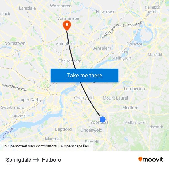 Springdale to Hatboro map