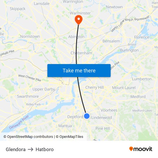 Glendora to Hatboro map