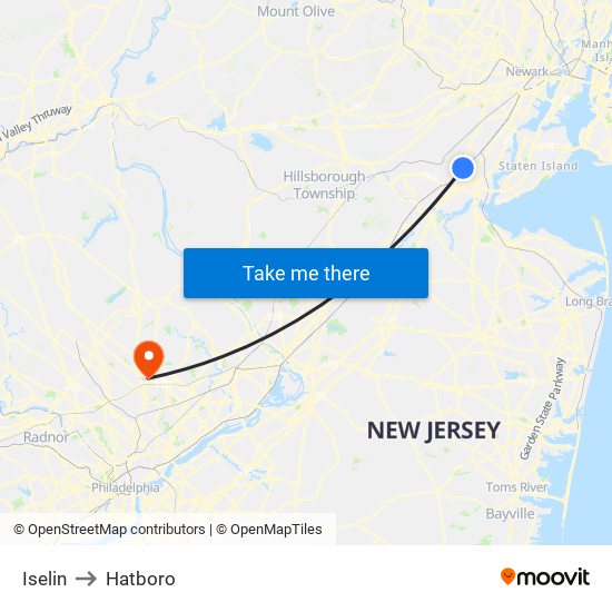 Iselin to Hatboro map