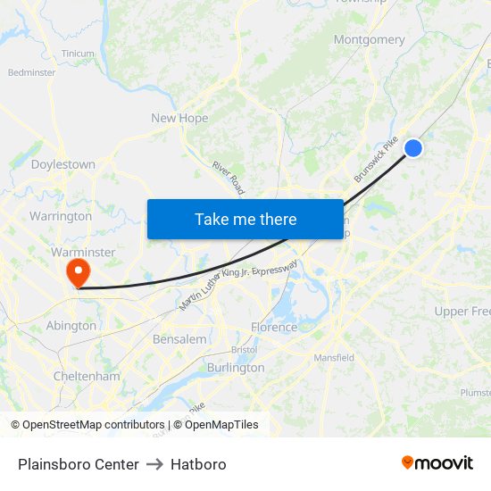 Plainsboro Center to Hatboro map