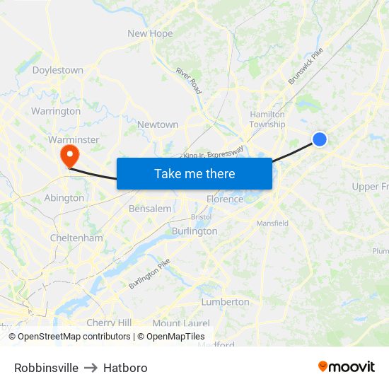Robbinsville to Hatboro map