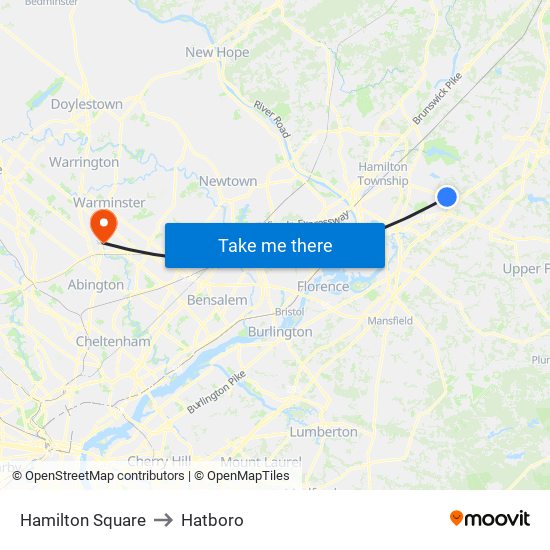 Hamilton Square to Hatboro map