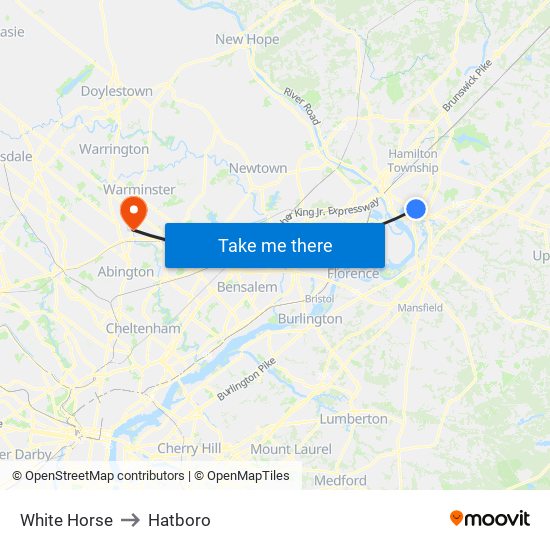 White Horse to Hatboro map