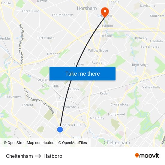 Cheltenham to Hatboro map