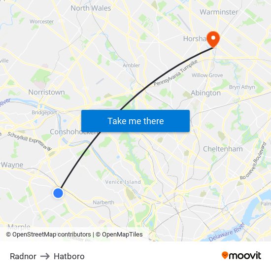 Radnor to Hatboro map