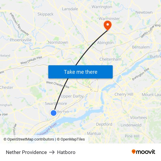 Nether Providence to Hatboro map