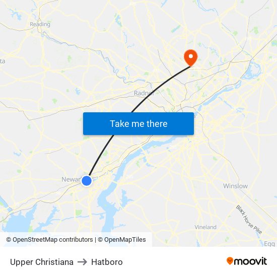 Upper Christiana to Hatboro map