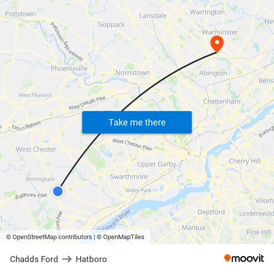 Chadds Ford to Hatboro map