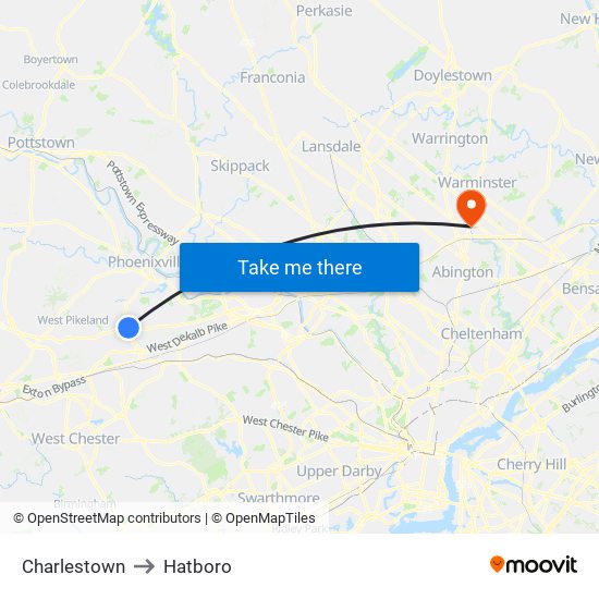 Charlestown to Hatboro map