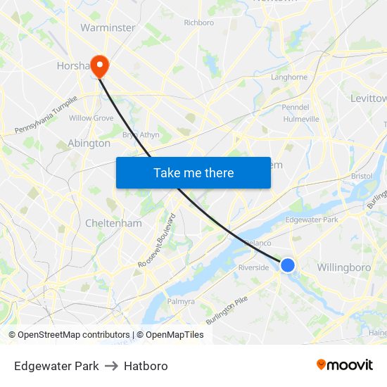 Edgewater Park to Hatboro map