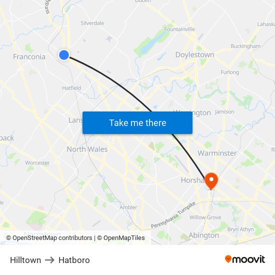 Hilltown to Hatboro map