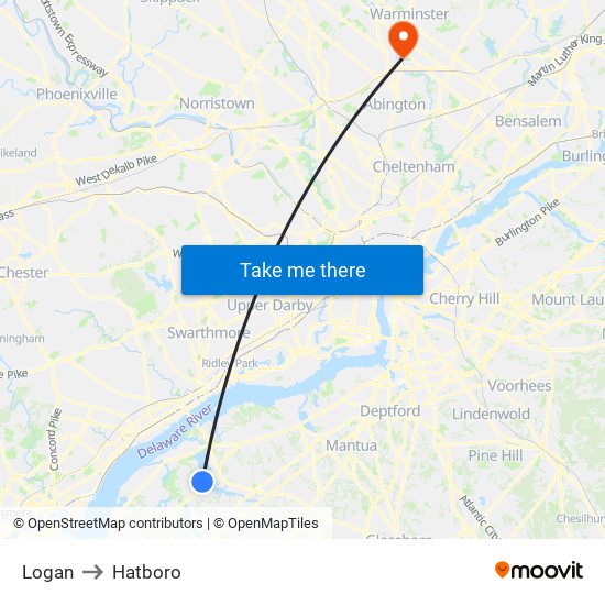 Logan to Hatboro map