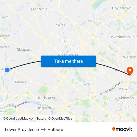 Lower Providence to Hatboro map
