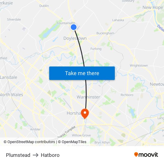 Plumstead to Hatboro map