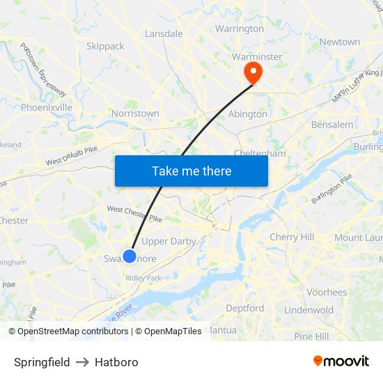 Springfield to Hatboro map