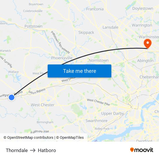 Thorndale to Hatboro map