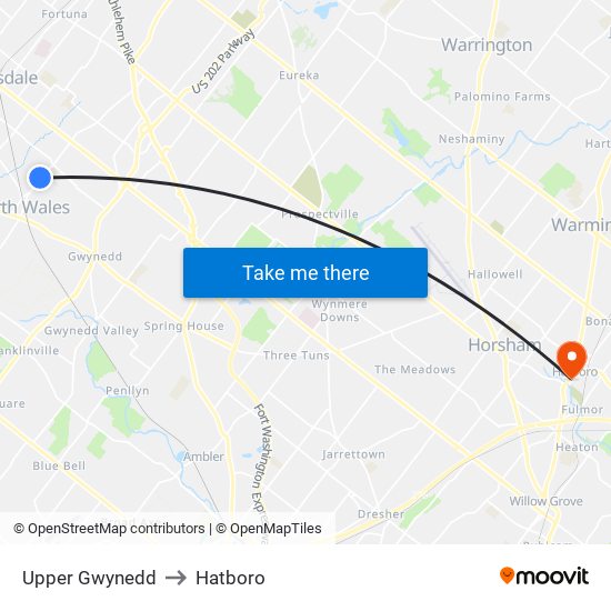 Upper Gwynedd to Hatboro map