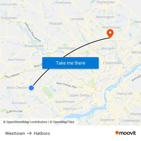 Westtown to Hatboro map