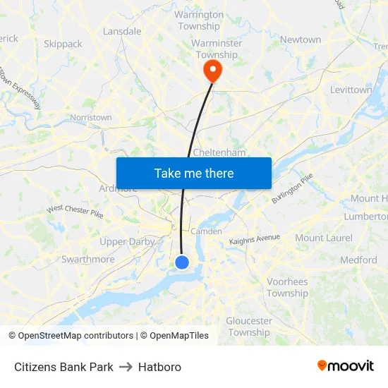 Citizens Bank Park to Hatboro map