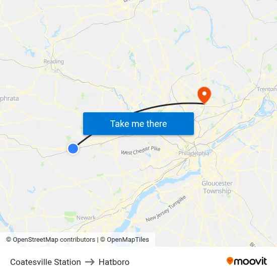 Coatesville Station to Hatboro map