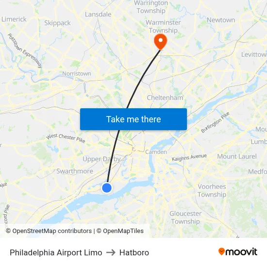 Philadelphia Airport Limo to Hatboro map