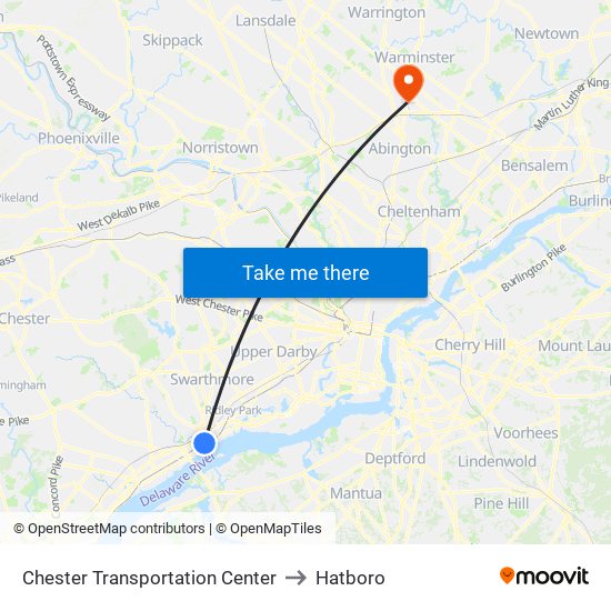 Chester Transportation Center to Hatboro map