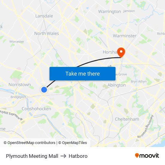 Plymouth Meeting Mall to Hatboro map