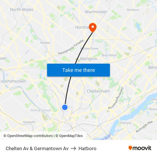 Chelten Av & Germantown Av to Hatboro map