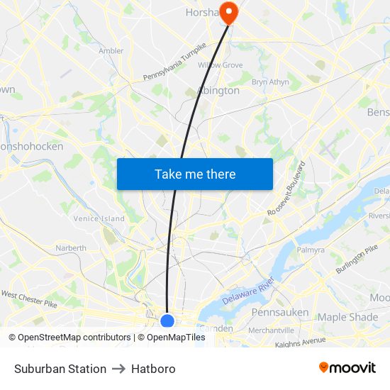 Suburban Station to Hatboro map