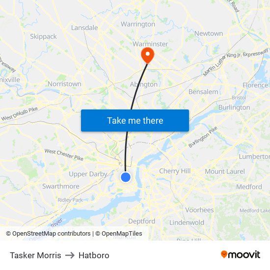Tasker Morris to Hatboro map