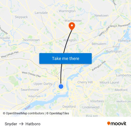 Snyder to Hatboro map