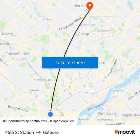 46th St Station to Hatboro map