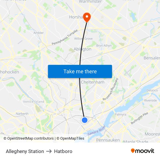 Allegheny Station to Hatboro map