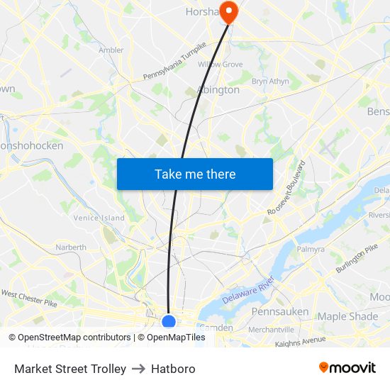 Market Street Trolley to Hatboro map