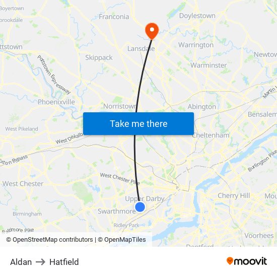 Aldan to Hatfield map