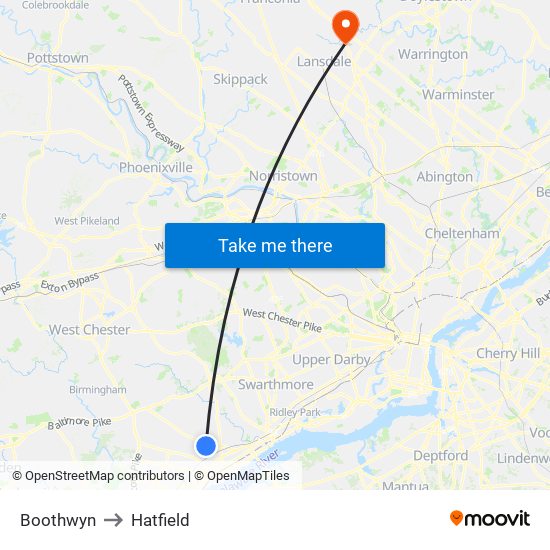 Boothwyn to Hatfield map