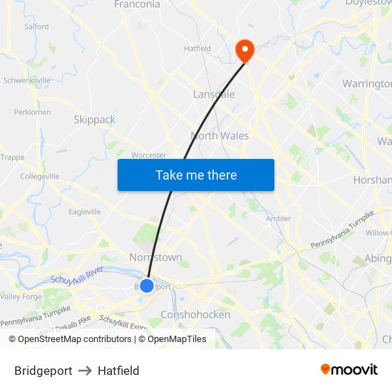 Bridgeport to Hatfield map