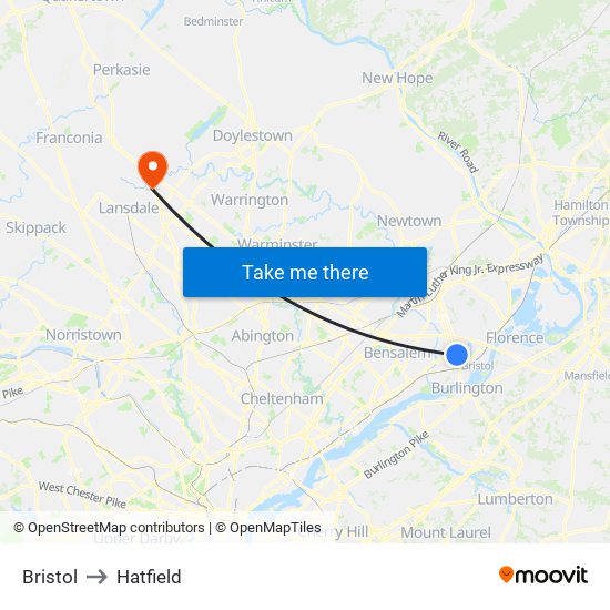 Bristol to Hatfield map