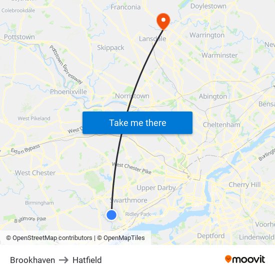 Brookhaven to Hatfield map