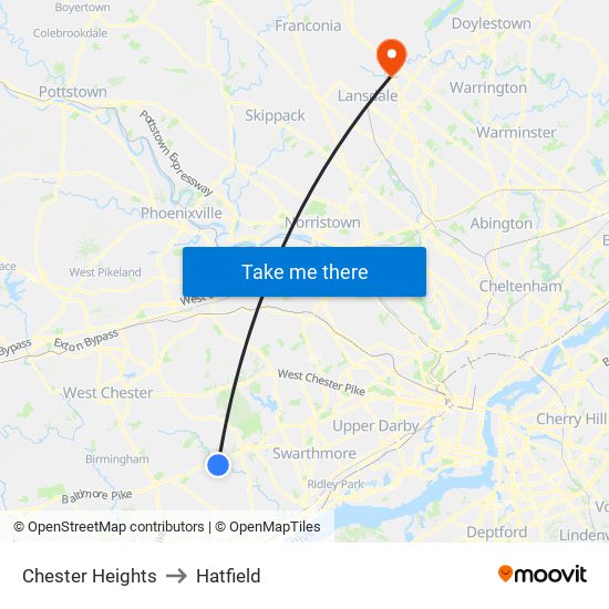 Chester Heights to Hatfield map