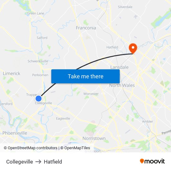 Collegeville to Hatfield map