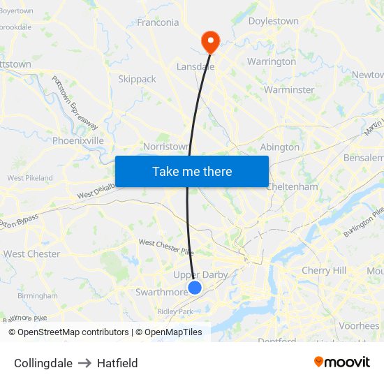 Collingdale to Hatfield map